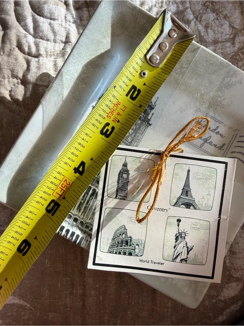 Appetizer vintage city landmark ceramic square plates set of 4